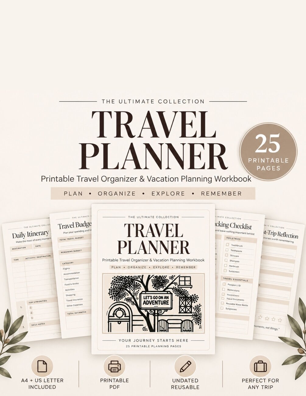 Ultimate Travel Planner with printable itinerary, budget and planning pages